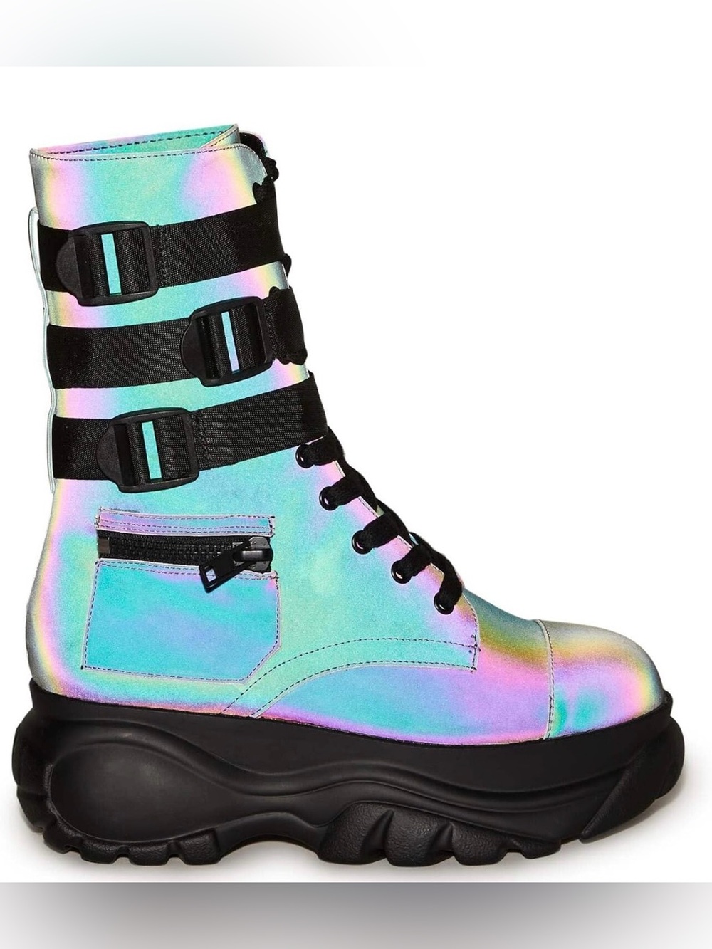 NWOB Iridescent Purple Platform Combat Boots - Women's Size 7 - Picture 2 of 16